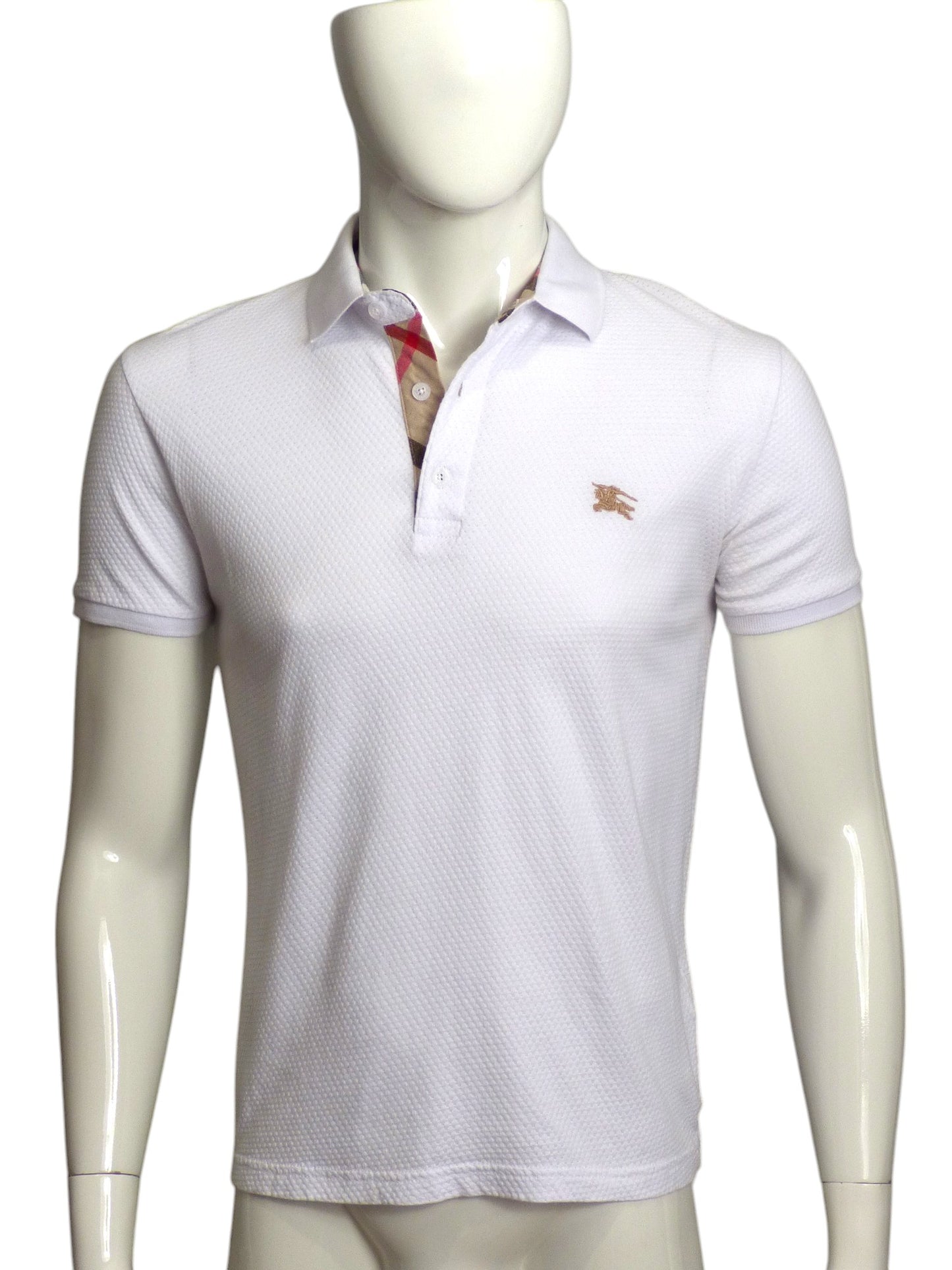 BURBERRY LONDON- White Waffle Weave Polo Shirt, Size Small