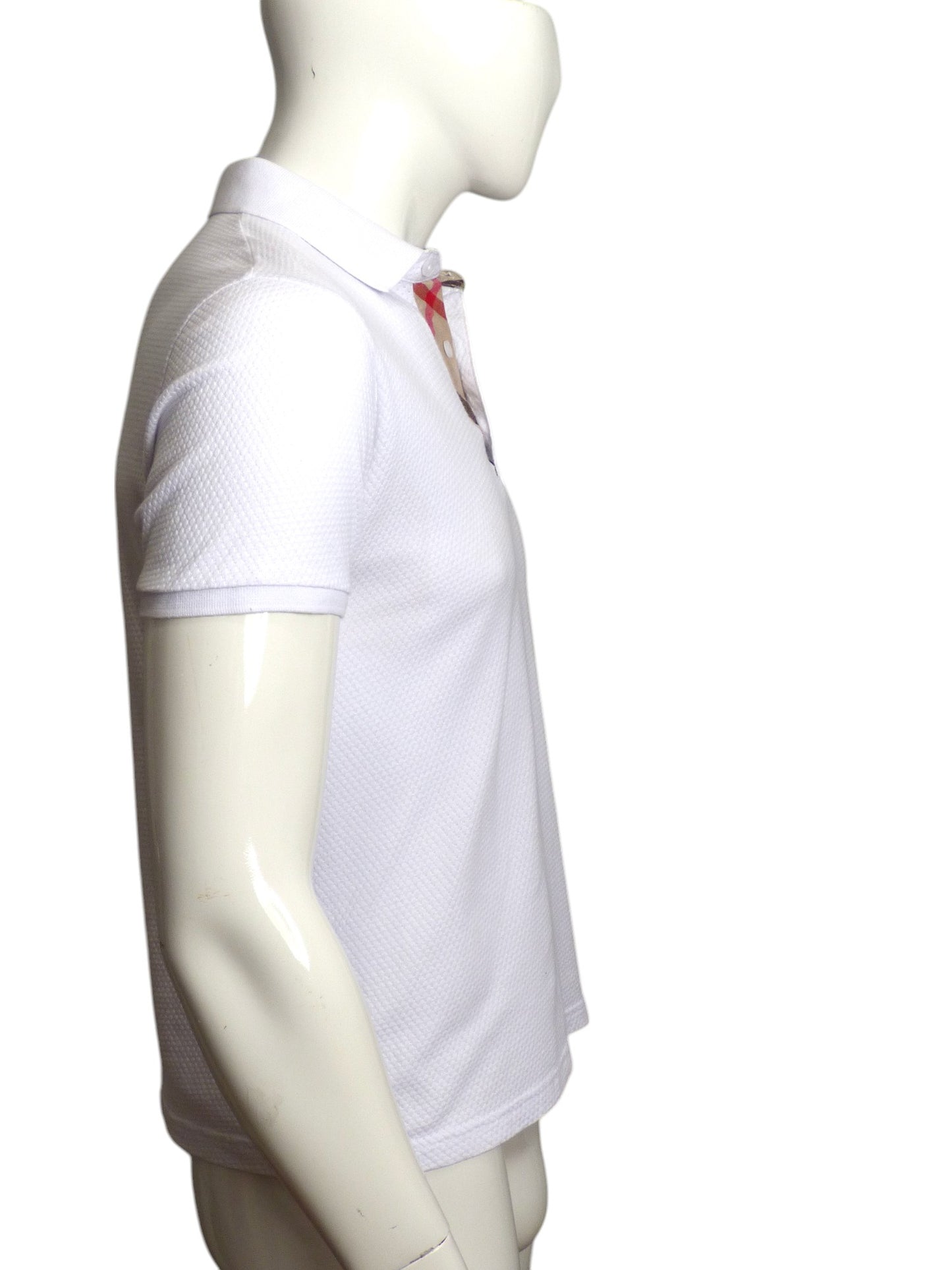 BURBERRY LONDON- White Waffle Weave Polo Shirt, Size Small