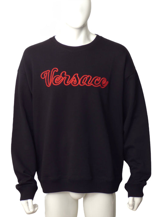 VERSACE-NWT 2023 Black Embroidered Cotton Sweatshirt, Size 3XL