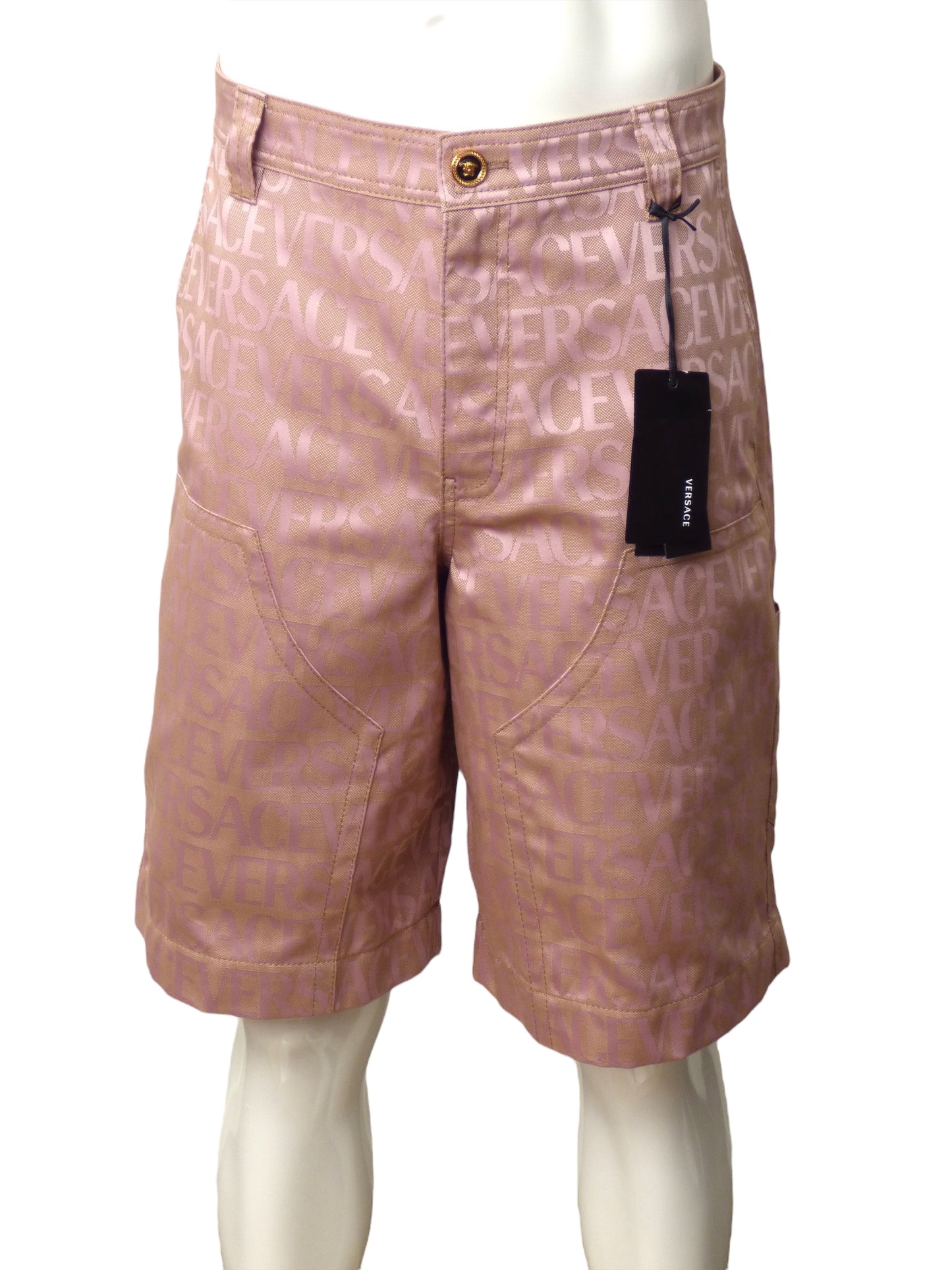 VERSACE- NWT Pink Logo Brocade Shorts, Waist-36"