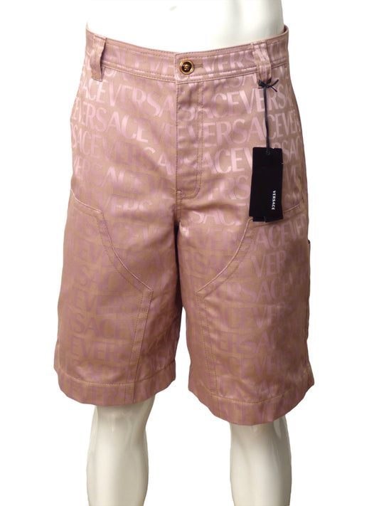 VERSACE- NWT Pink Logo Brocade Shorts, Waist-36"