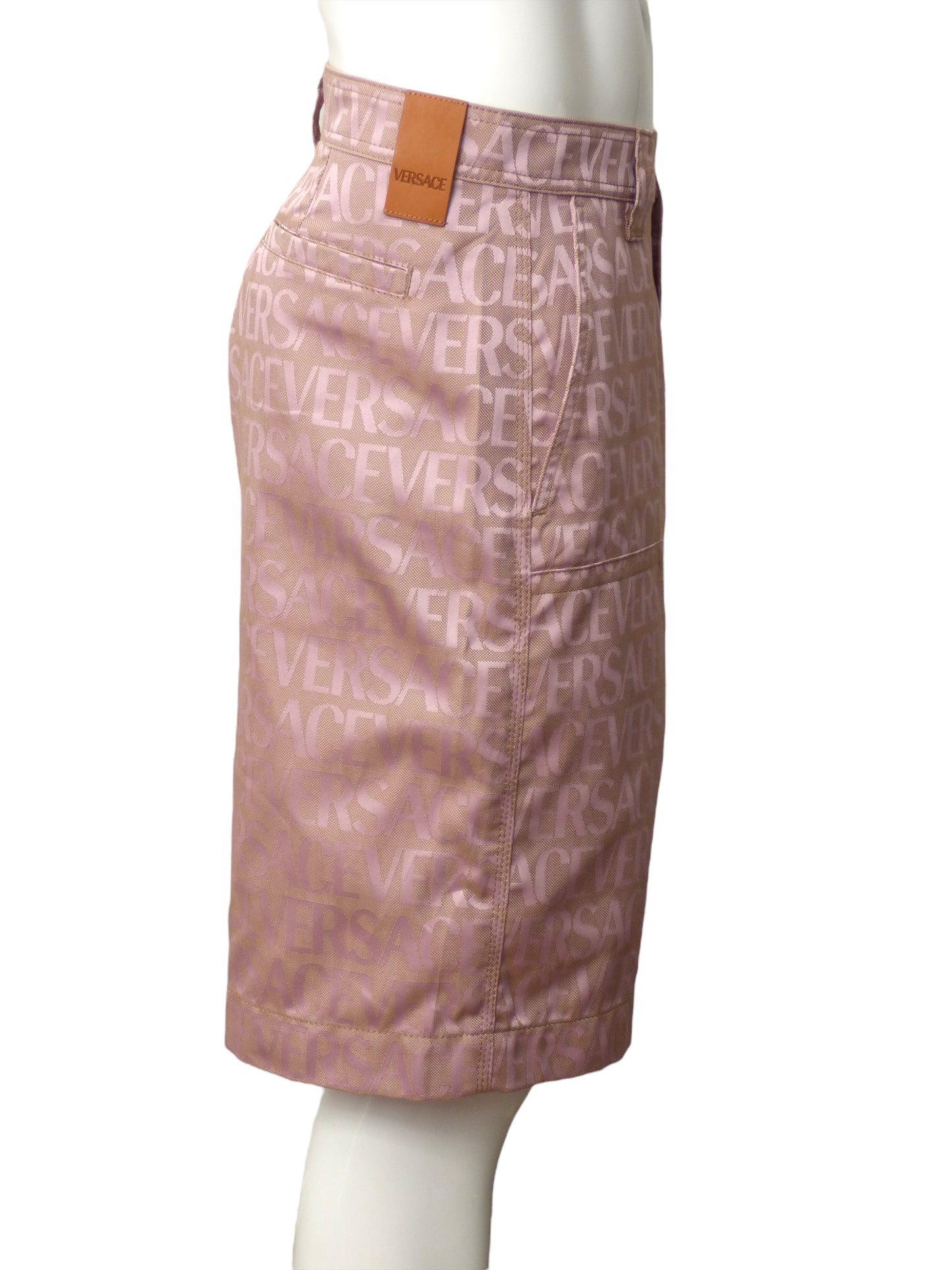 VERSACE- NWT Pink Logo Brocade Shorts, Waist-36"