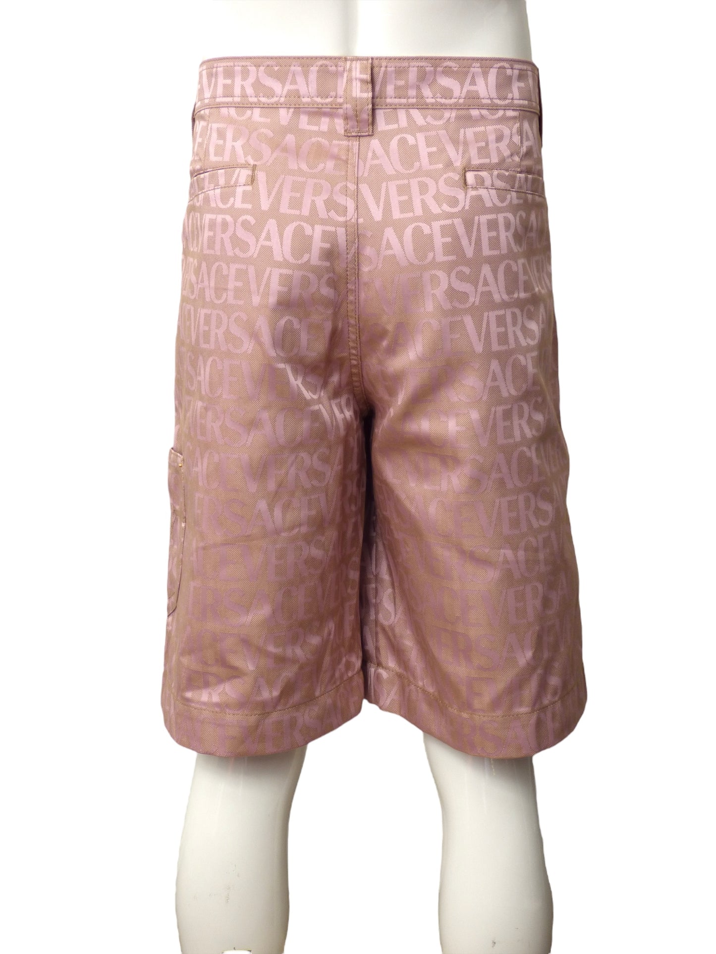 VERSACE- NWT Pink Logo Brocade Shorts, Waist-36"