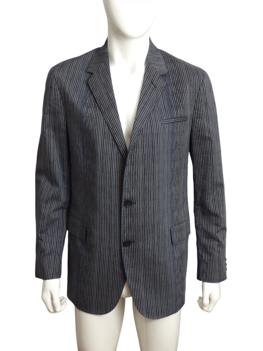 VERSACE- Gray Cotton Stripe Blazer, Size 2XL