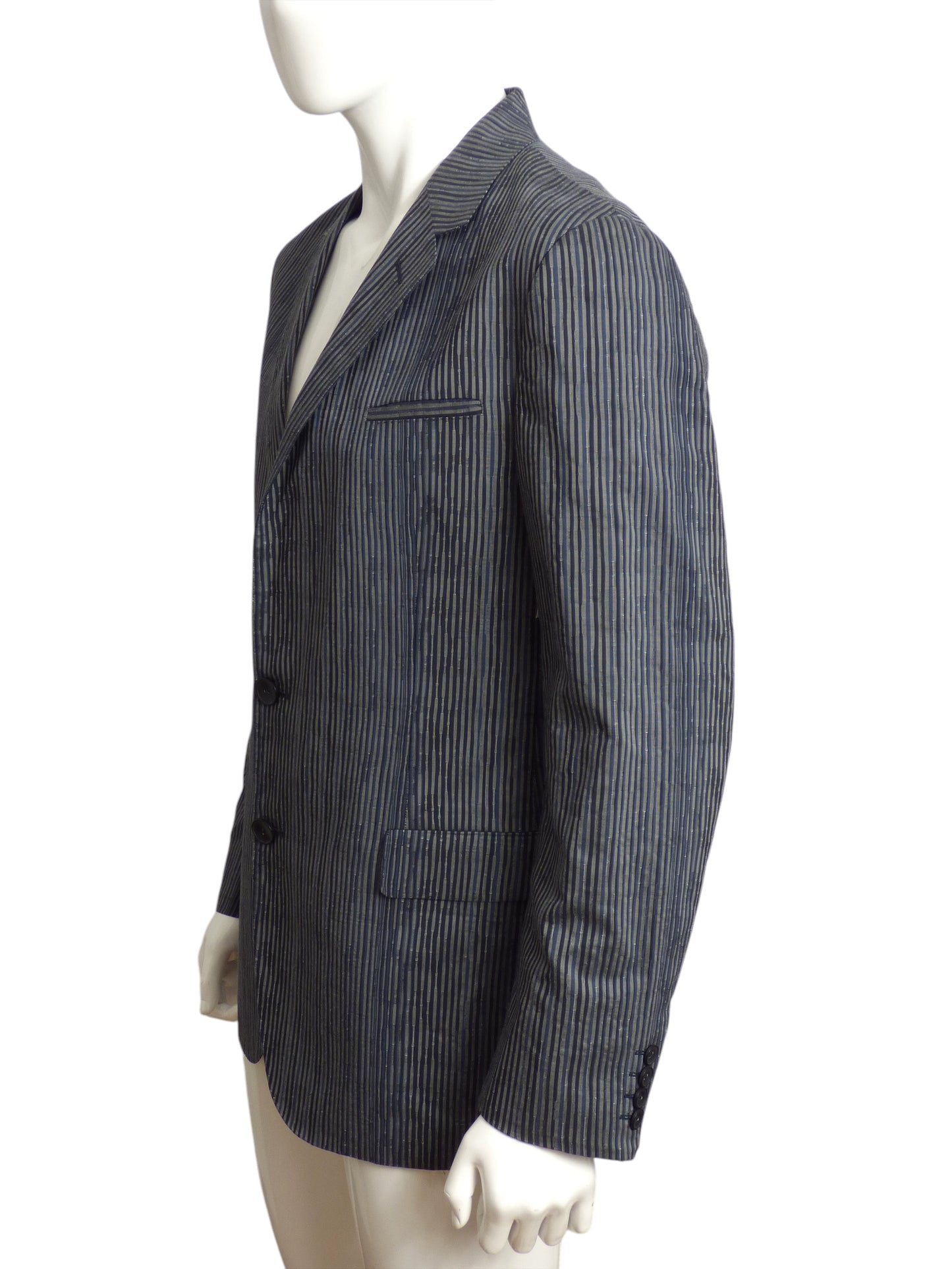 VERSACE- Gray Cotton Stripe Blazer, Size 2XL