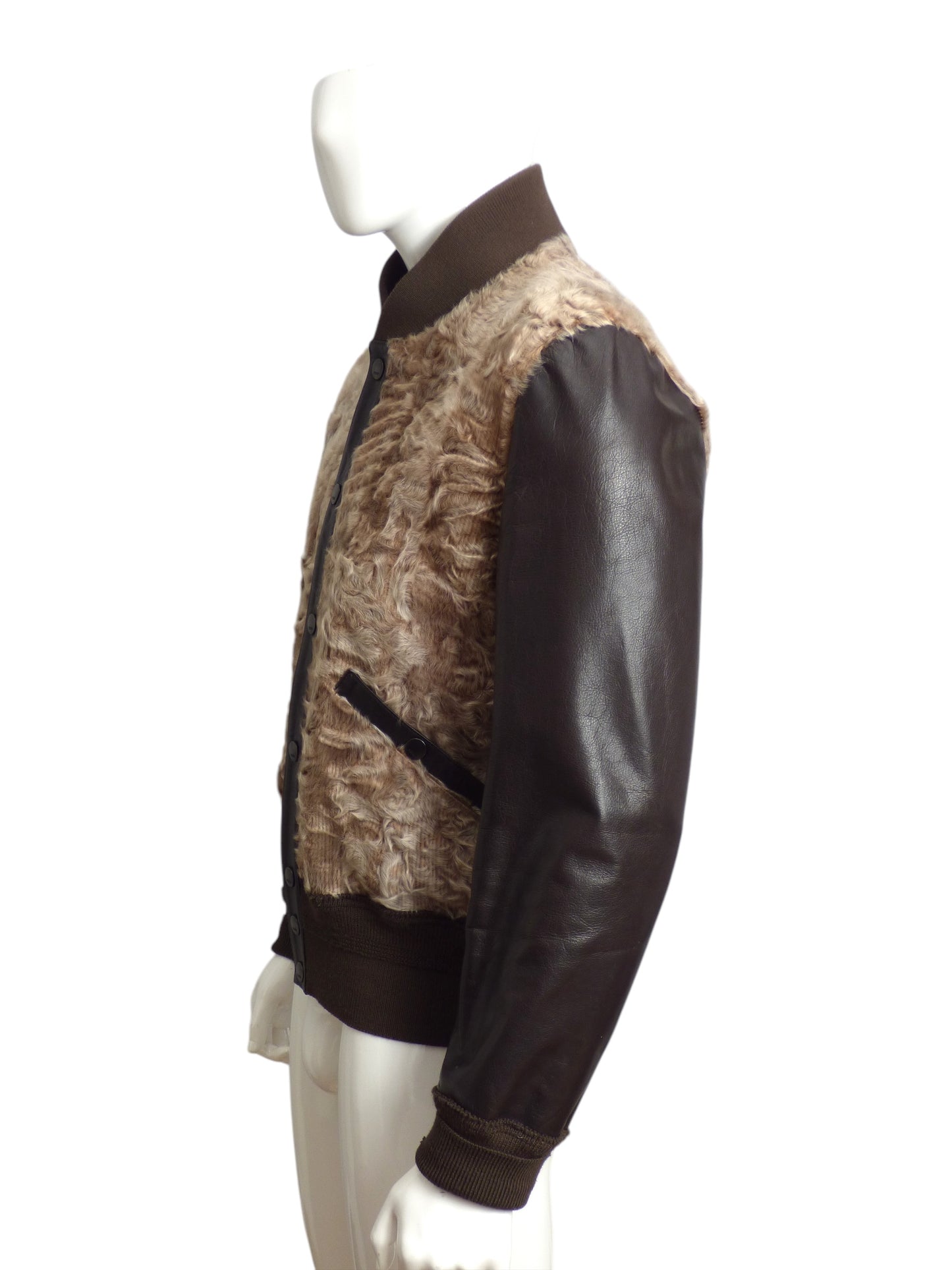 FENDI- AS IS Curly Lamb & Leather Bomber Jacket, Size Large