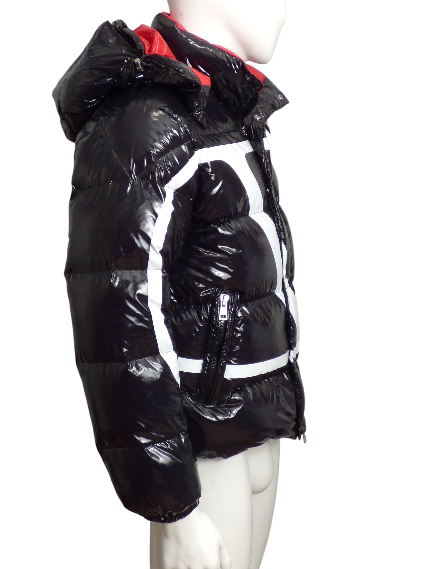 VALENTINO X MONCLER- 2018 Black Moncler Vlogo Lacquered Padded Coat, Size Small