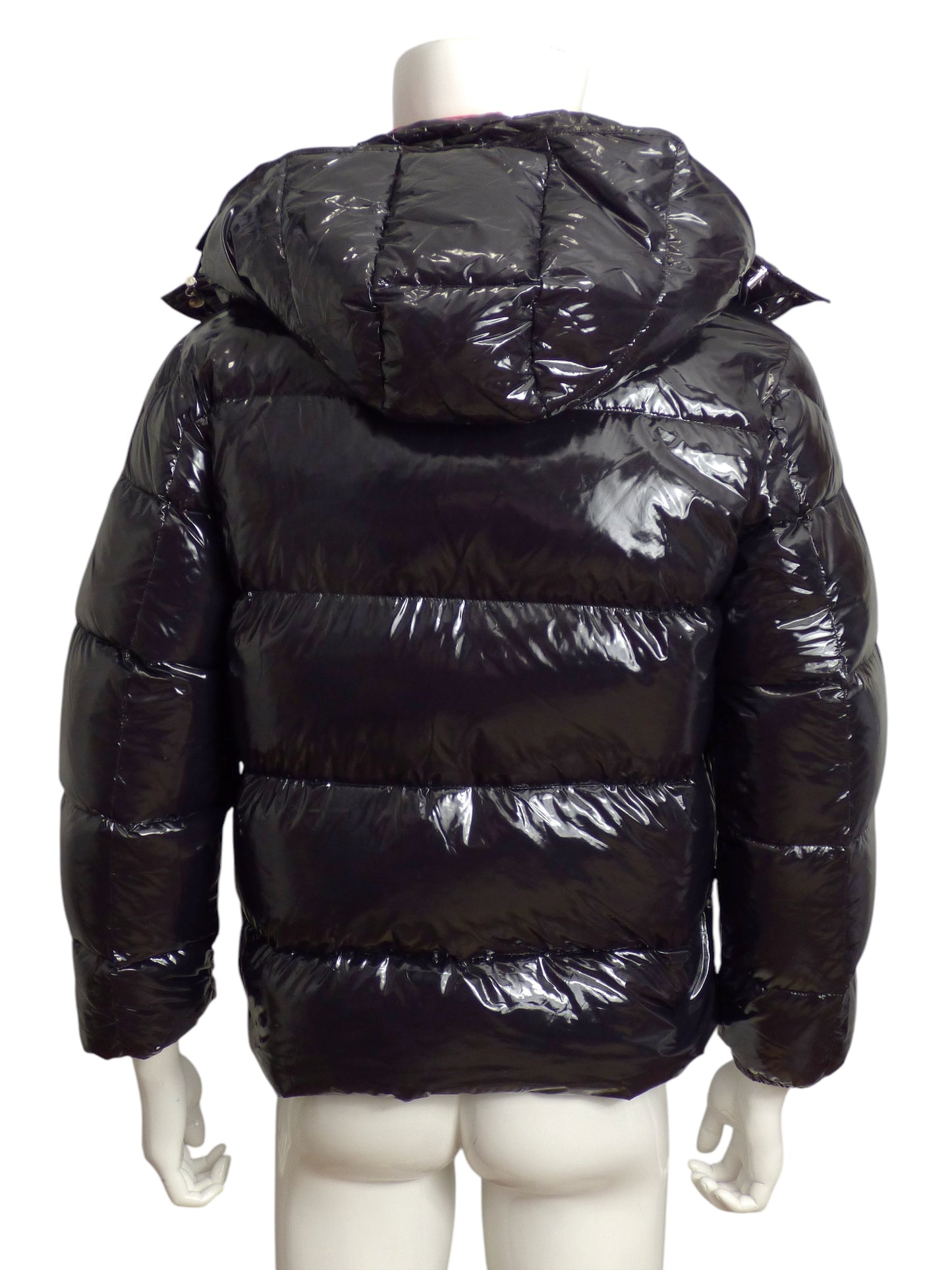 VALENTINO X MONCLER- 2018 Black Moncler Vlogo Lacquered Padded Coat, Size Small