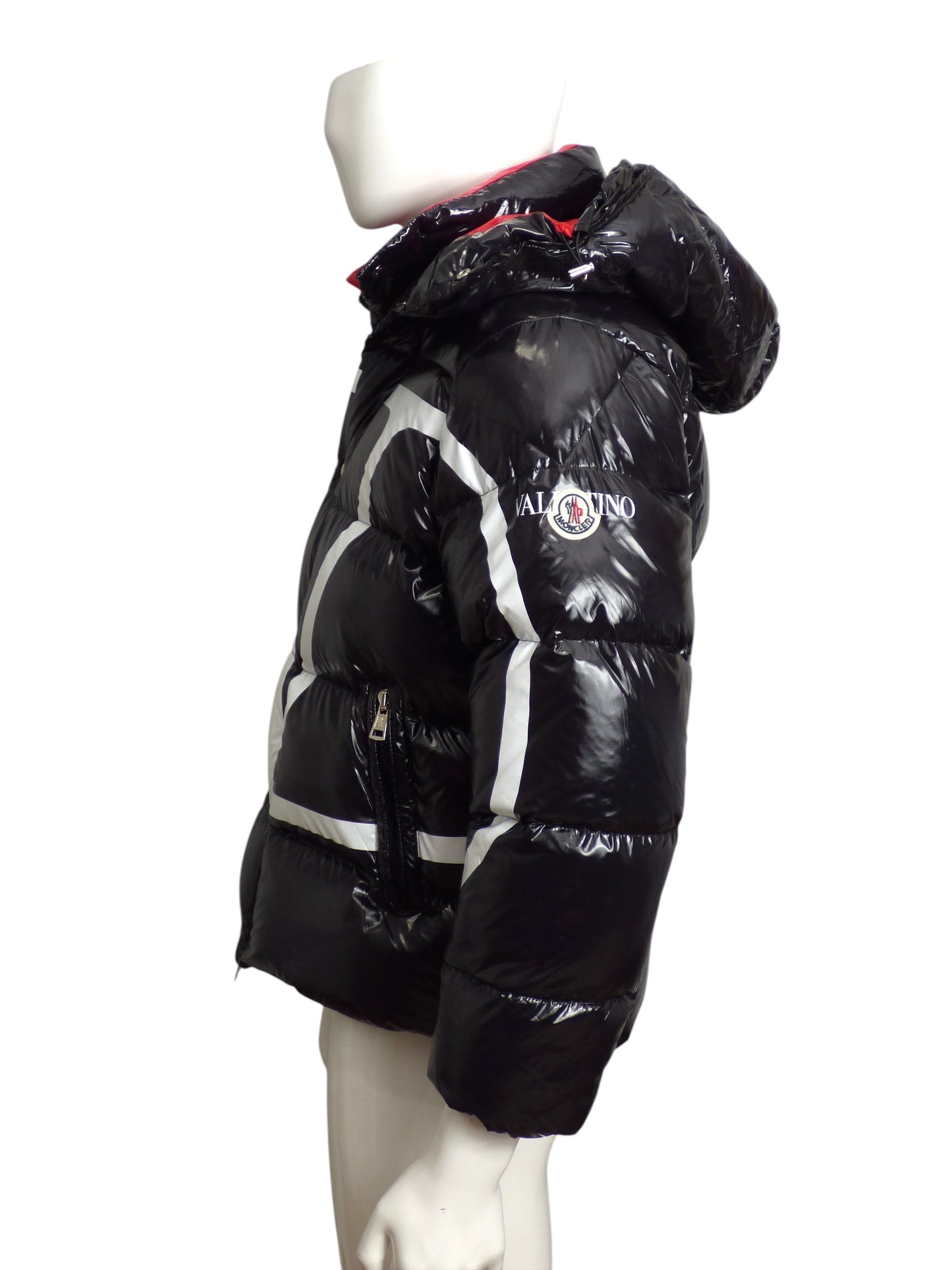 VALENTINO X MONCLER- 2018 Black Moncler Vlogo Lacquered Padded Coat, Size Small