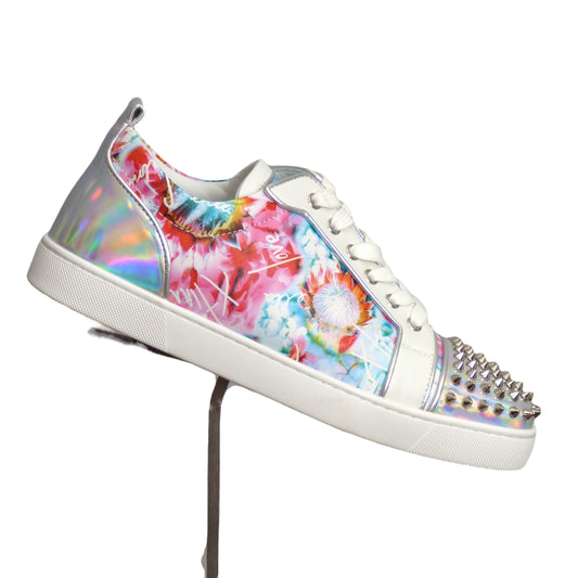 CHRISTIAN LOUBOUTIN- Floral Leather & Spike Sneakers, Size 43