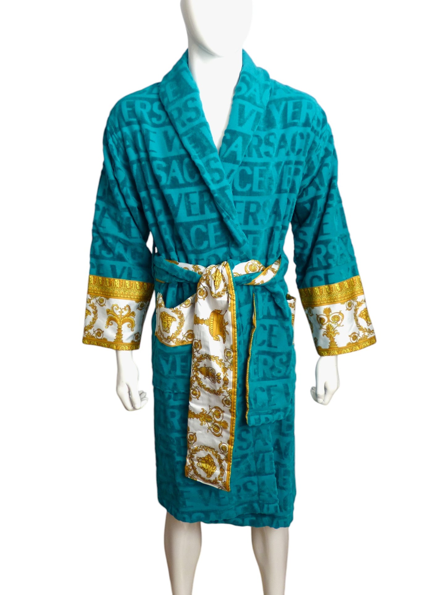 VERSACE- NWT 2023 Teal Terry & Brocade Robe, Multi Sizes Available