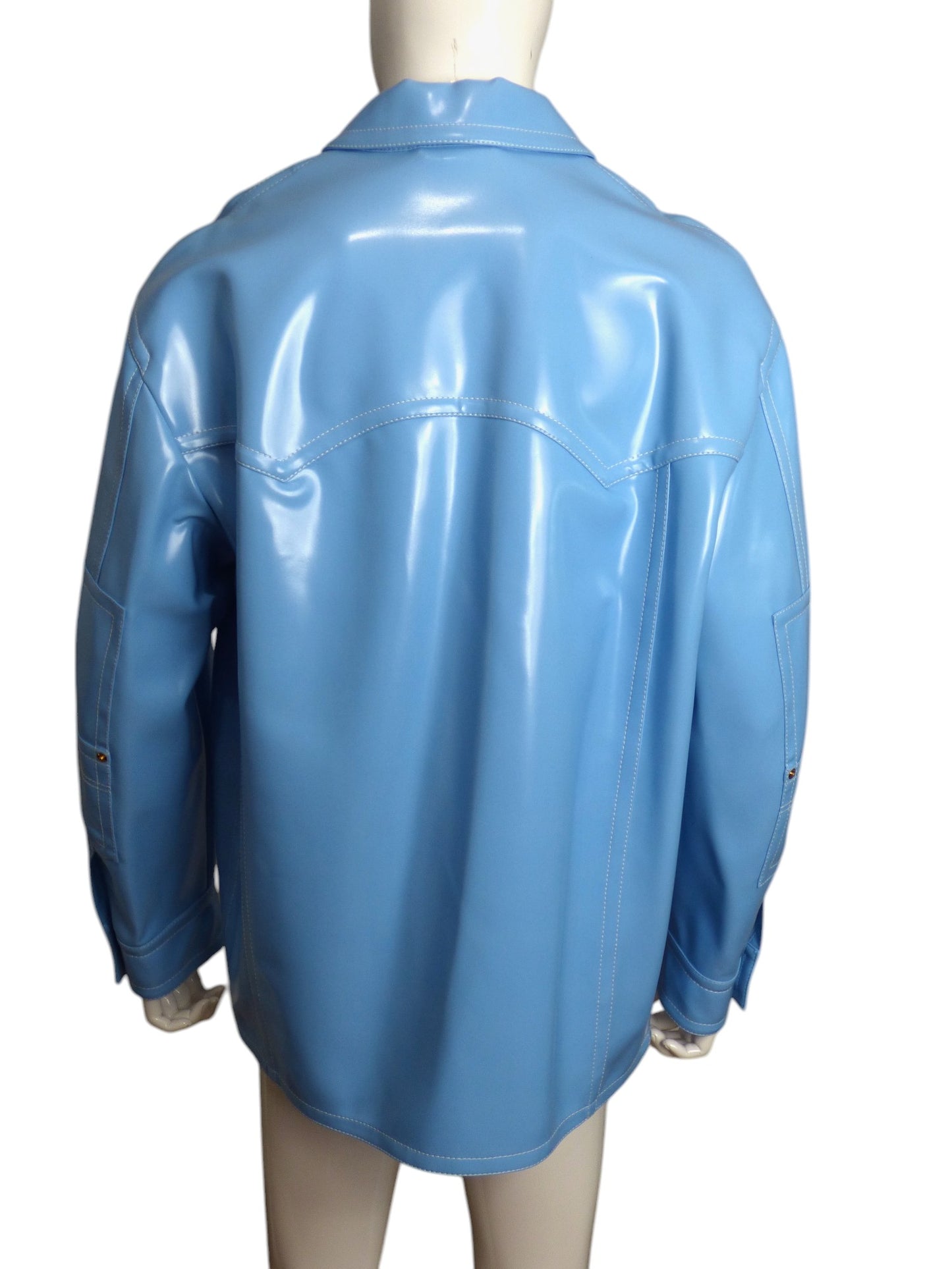 VERSACE- NWT Fall 2023  Blue Topstitch PVC Jacket, Size Large