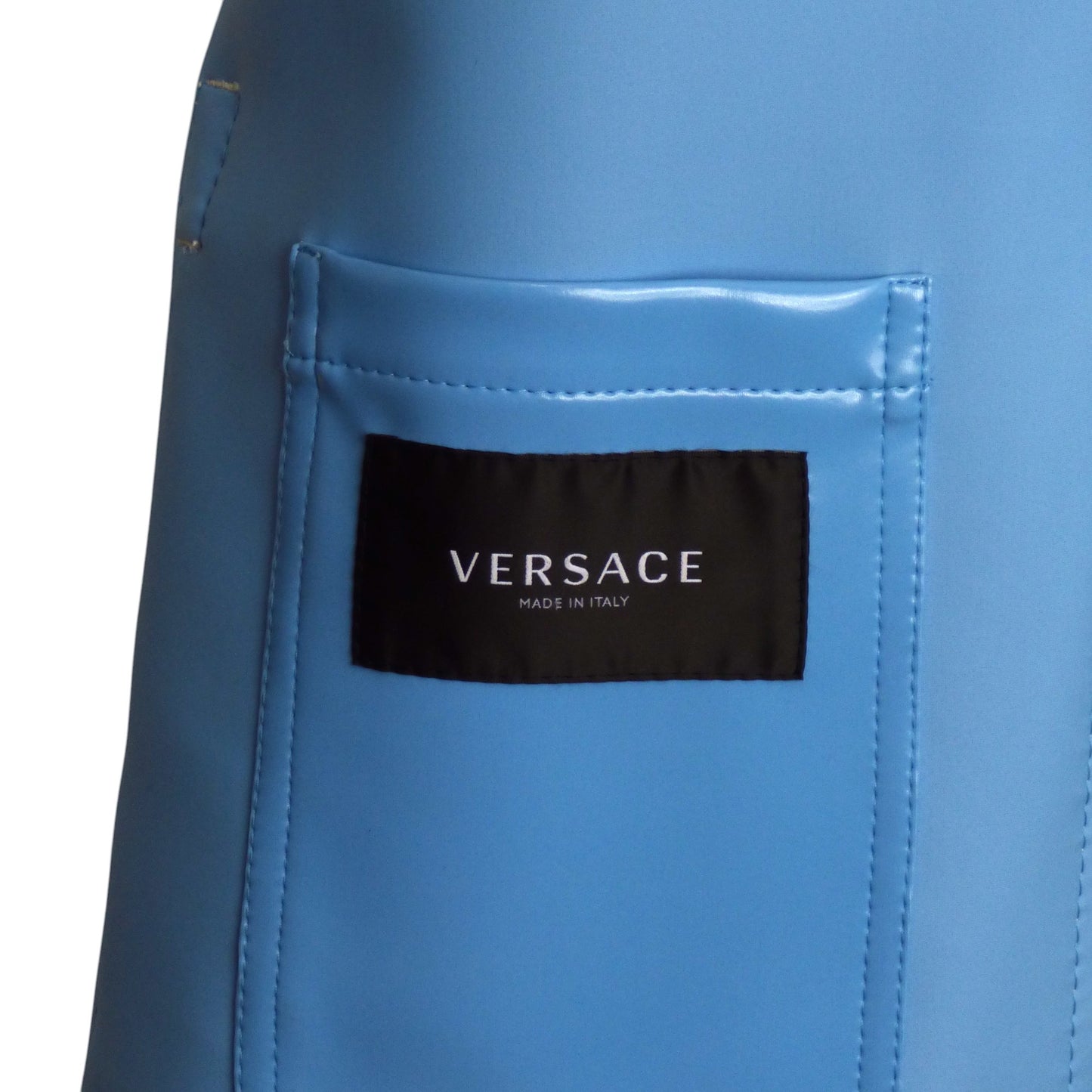 VERSACE- NWT Fall 2023  Blue Topstitch PVC Jacket, Size Large