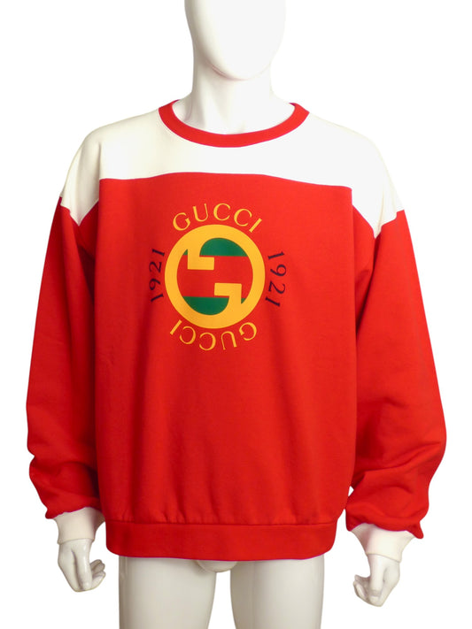 GUCCI- NWT 2023 Red & Ivory Logo Sweatshirt, Size XL