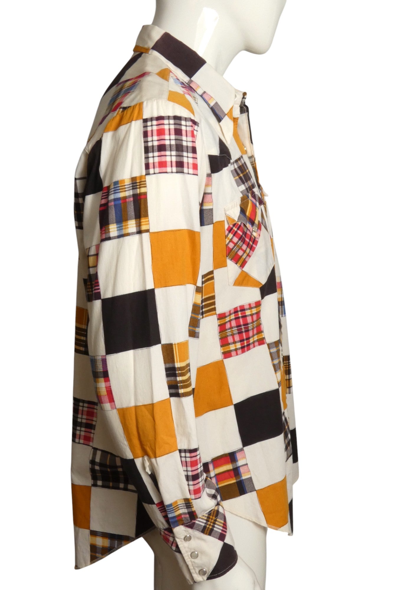 1970s Patchwork Western L/S Shirt, Size Large