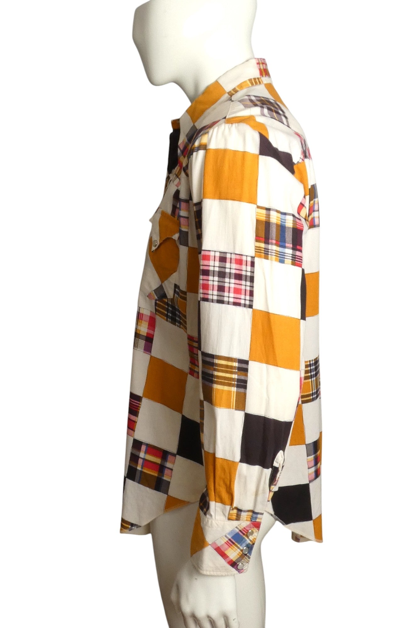 1970s Patchwork Western L/S Shirt, Size Large