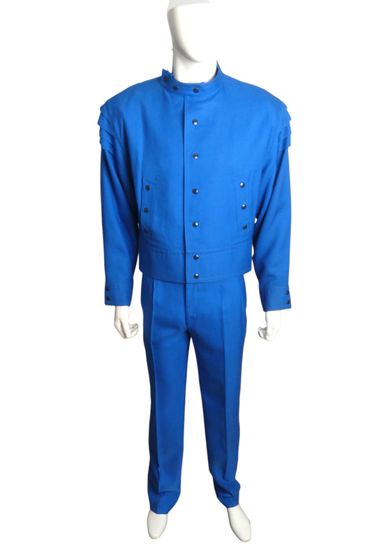 PIERRE CARDIN (HAUTE COUTURE) - 1984 Blue Rayon Suit, Size Large
