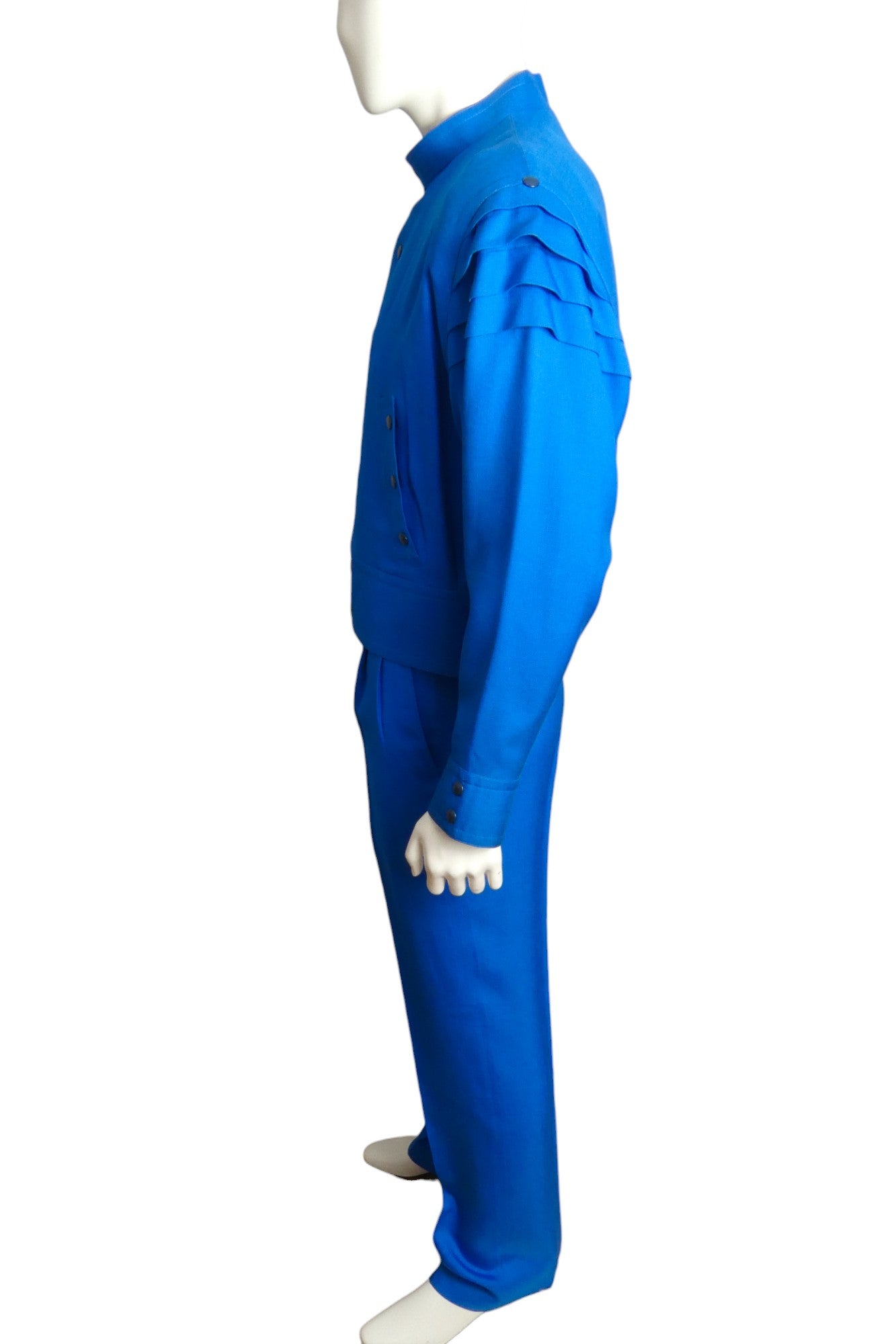 PIERRE CARDIN (HAUTE COUTURE) - 1984 Blue Rayon Suit, Size Large
