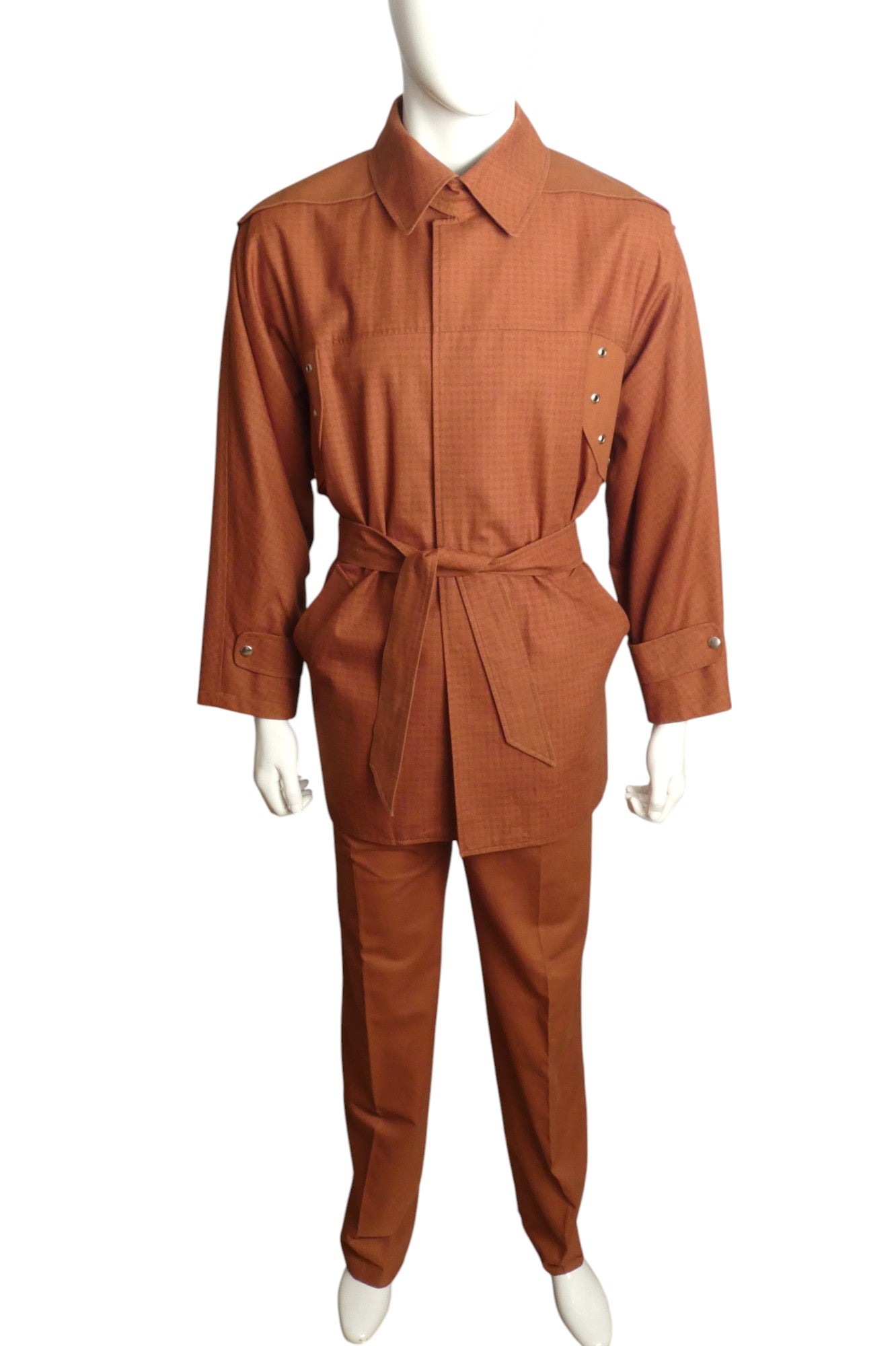 PIERRE CARDIN HAUTE COUTURE- 1980s Brown Cotton Leisure Suit, Size Medium