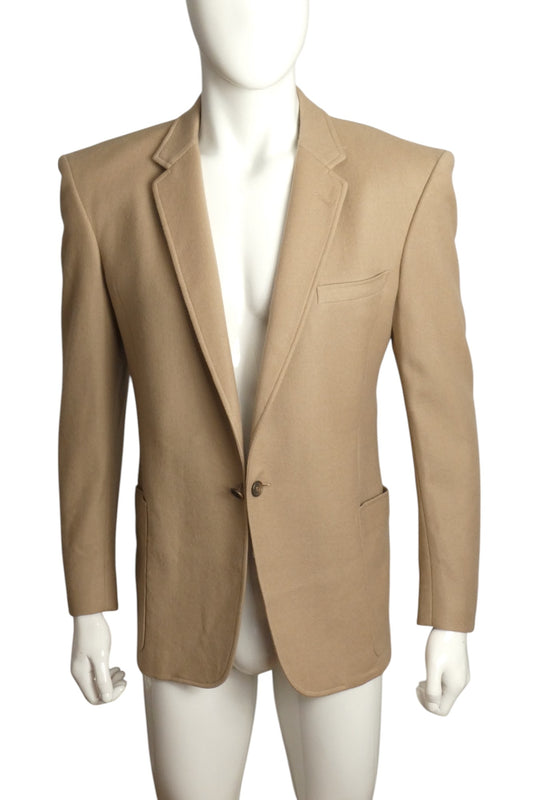 PIERRE CARDIN- 1980s Camel Wool Flannel Blazer, Size-Large