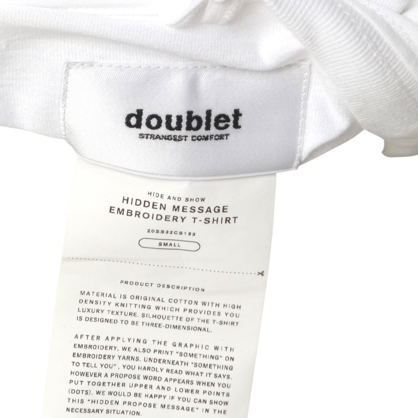 DOUBLET- NWT Hidden Message T-Shirt, Size Small