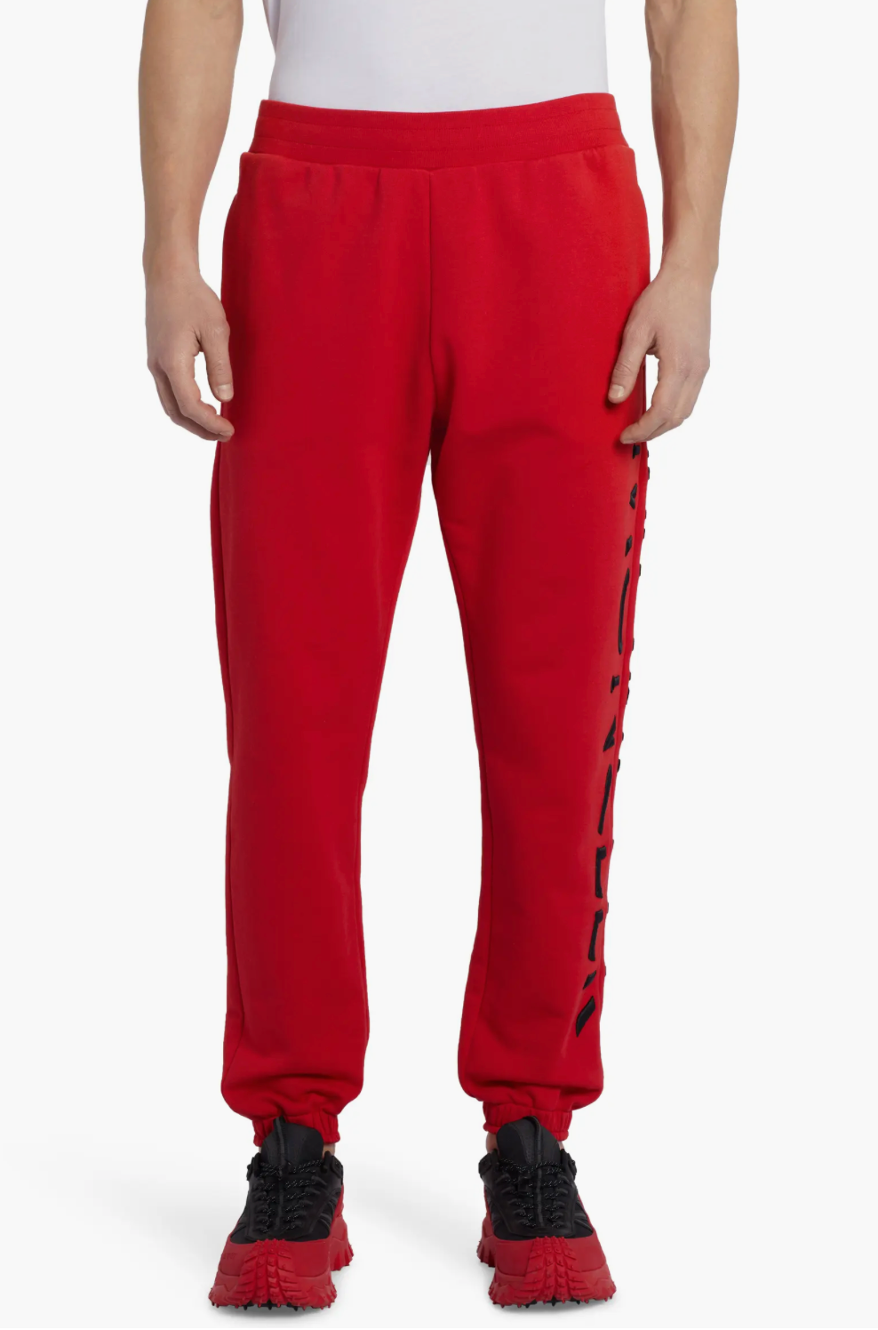 MONCLER- NWT 2022 Red Cotton Logo Sweatpants, Size XL