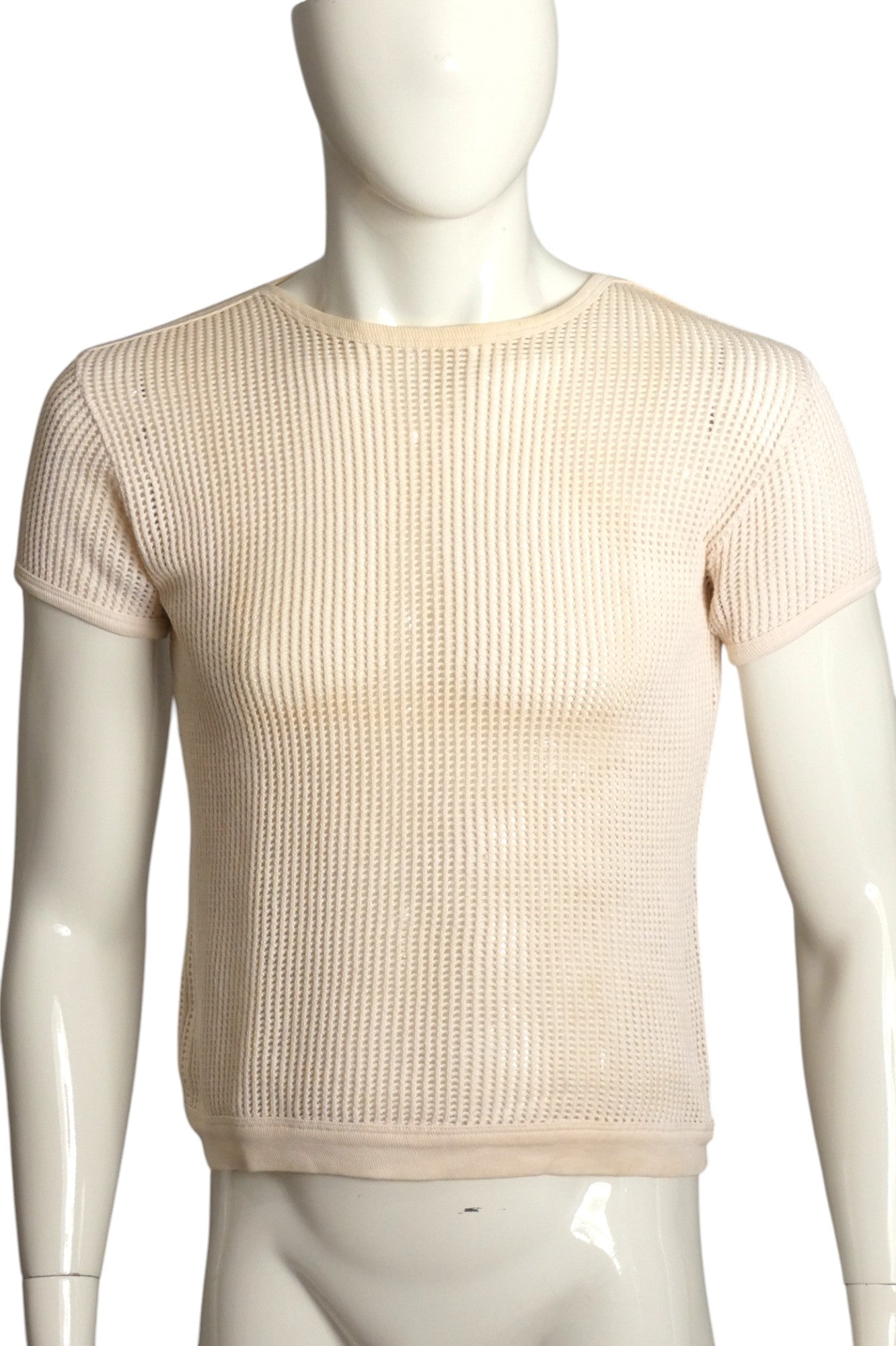 1960s Ivory Mesh T-Shirt, Size Small