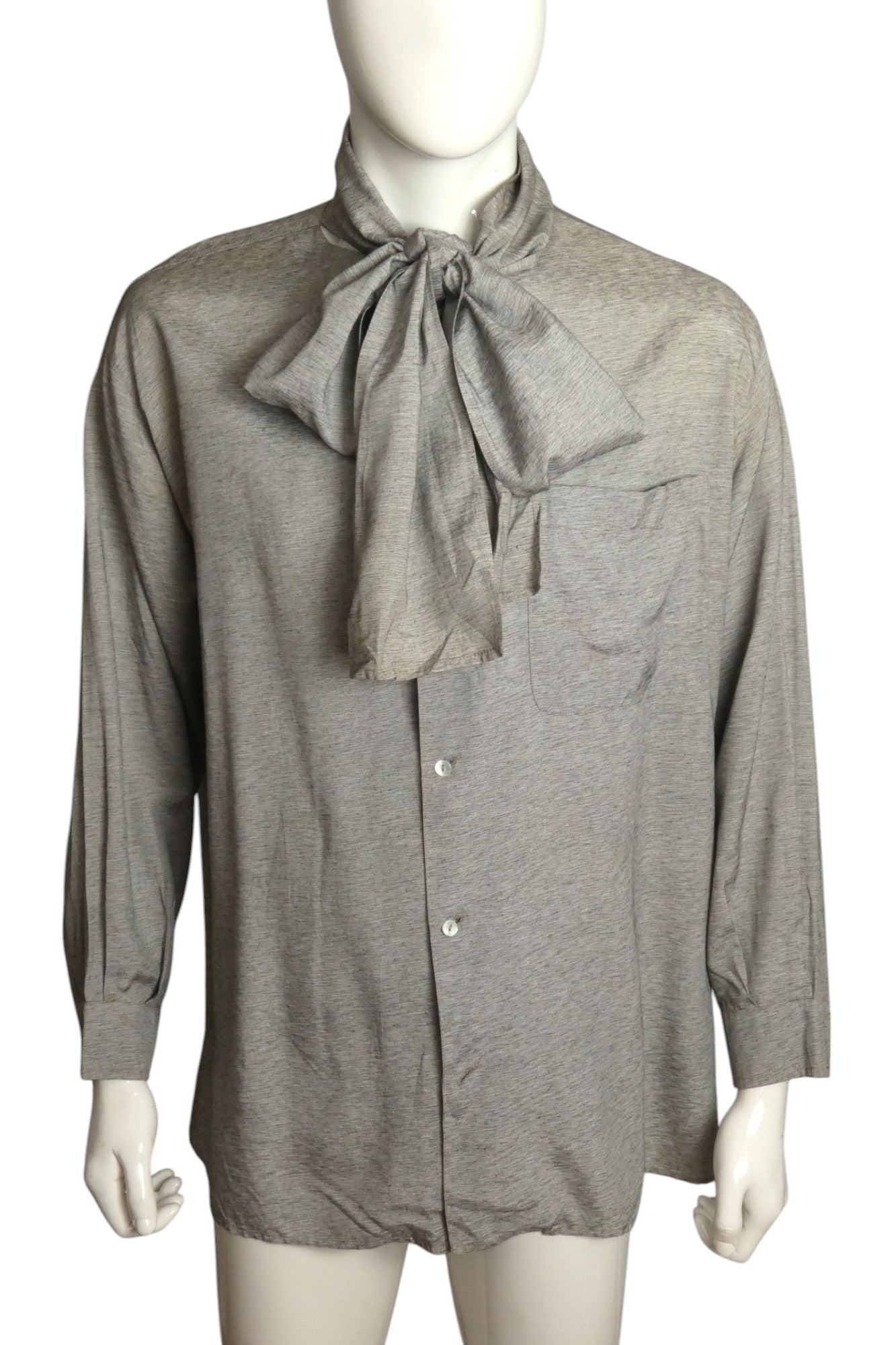 JEAN PAUL GAULTIER- 1980s Grey Rayon Scarf Shirt, Size Large