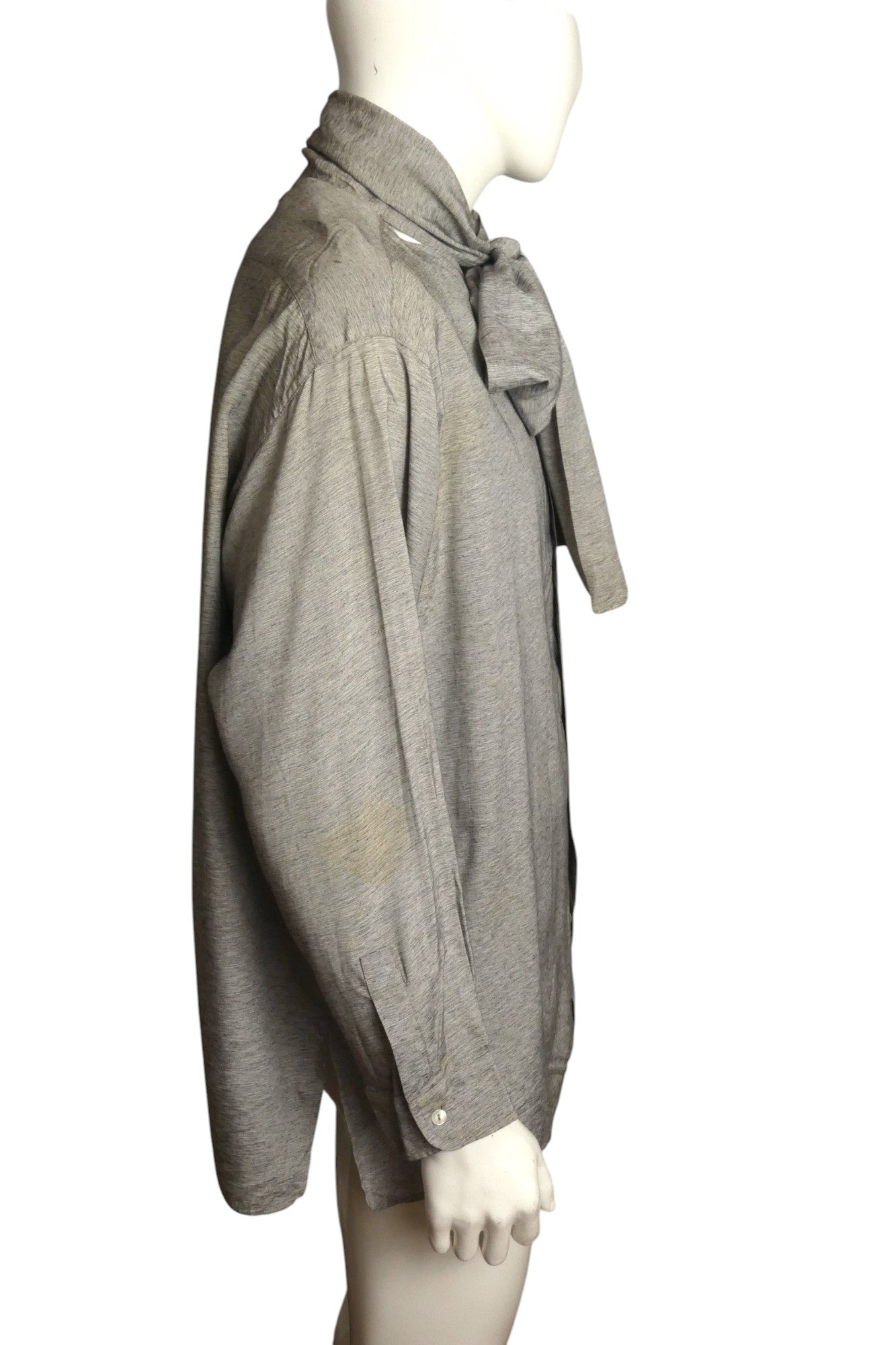 JEAN PAUL GAULTIER- 1980s Grey Rayon Scarf Shirt, Size Large
