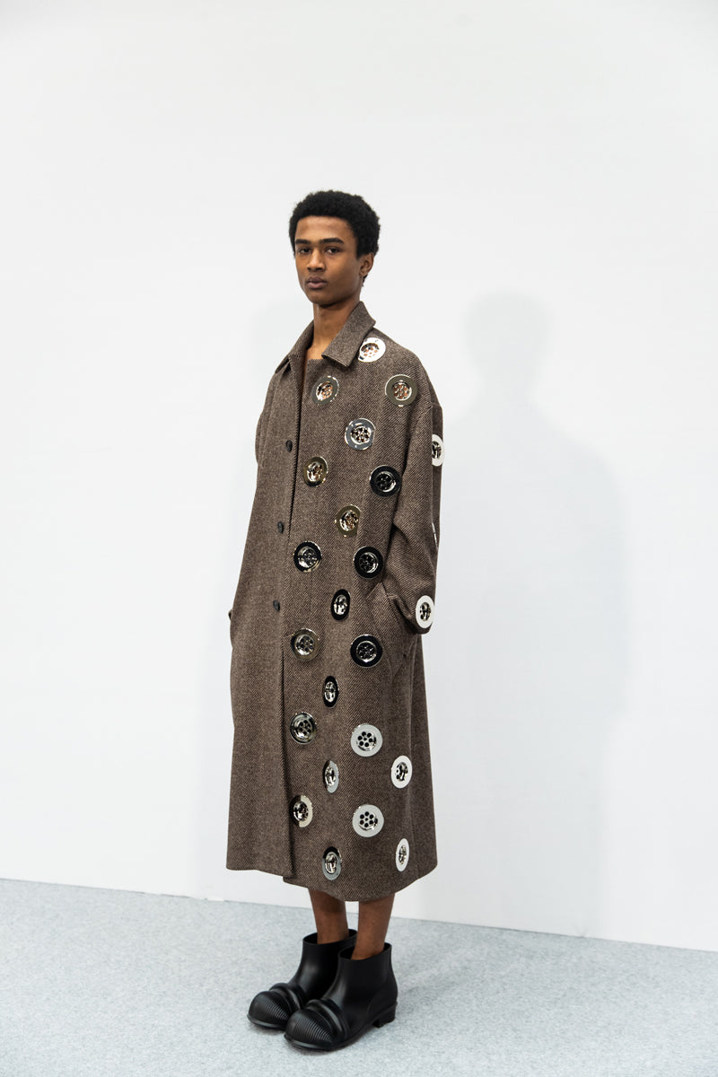 LOEWE- NWT 2022 Brown Wool Sinkhole Car Coat, Size XL