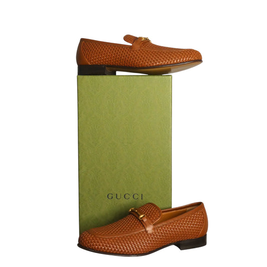 GUCCI- NIB Brown Woven Charisma Loafers, Size 9