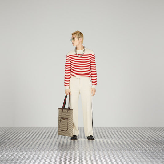 GUCCI- NWT 2023 Red & Ivory Stripe Sweater, Size XS