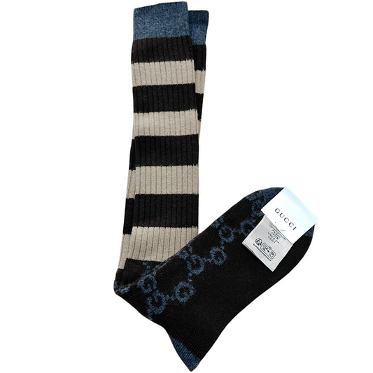 GUCCI - NWT Brown Stripe Logo Tall Socks, Size-Large