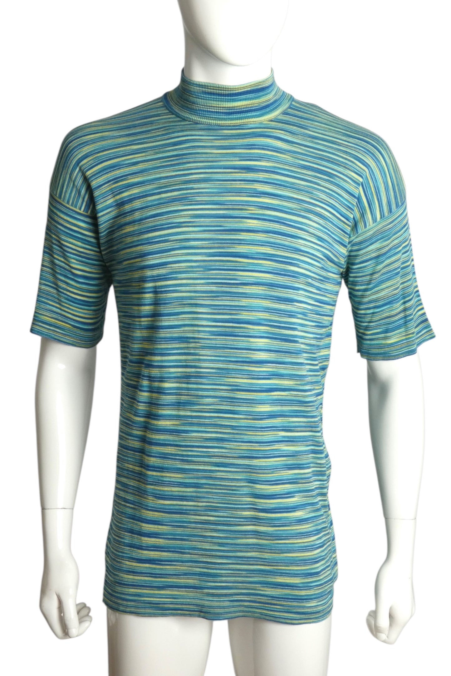 MISSONI- 1970s Mock Neck Striped Knit Shirt, Size Large