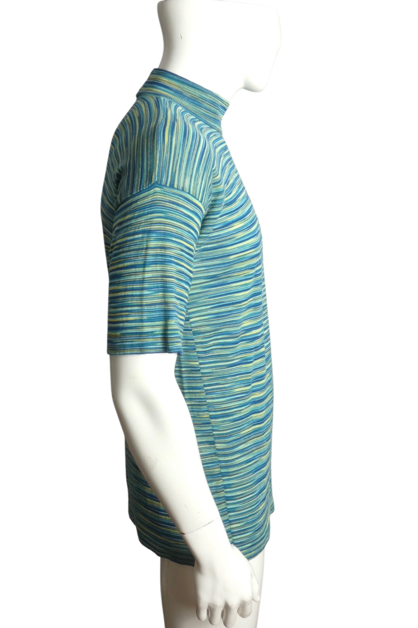 MISSONI- 1970s Mock Neck Striped Knit Shirt, Size Large