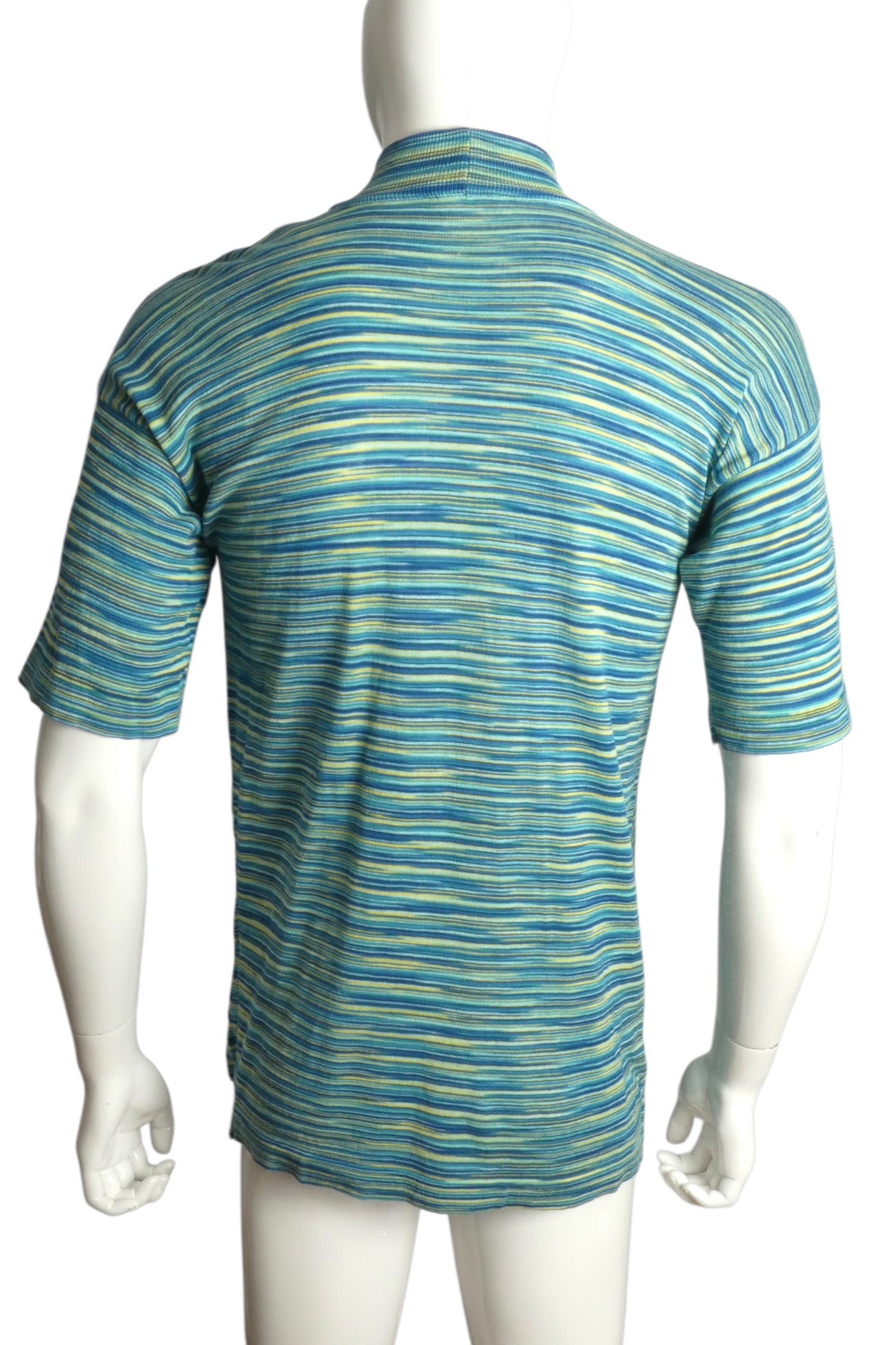 MISSONI- 1970s Mock Neck Striped Knit Shirt, Size Large