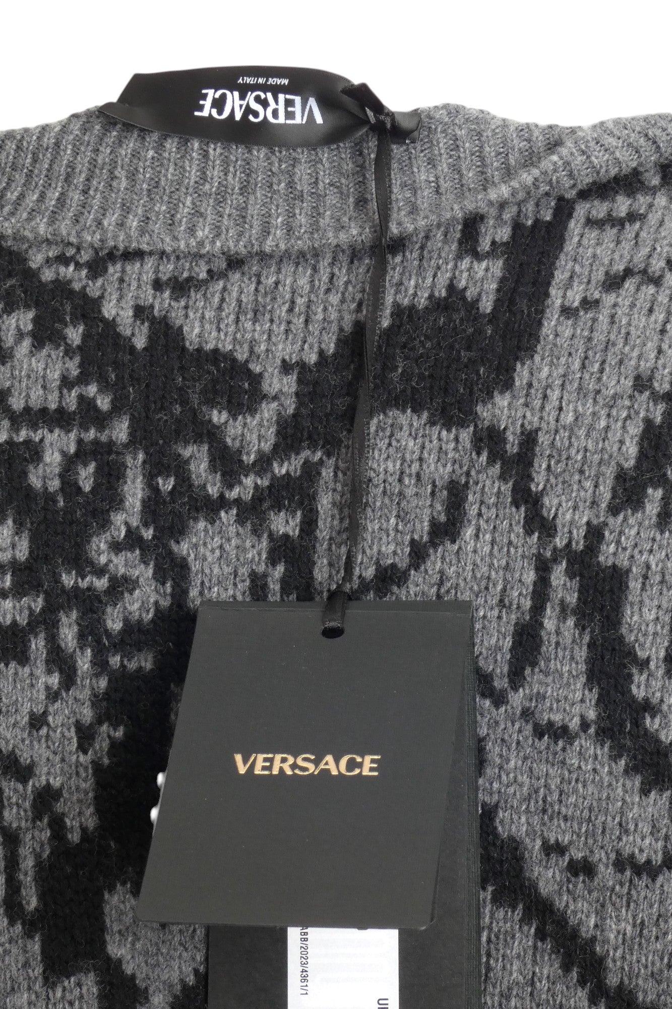 VERSACE- NWT Grey & Black Wool Sweater, Multiple Sizes Available