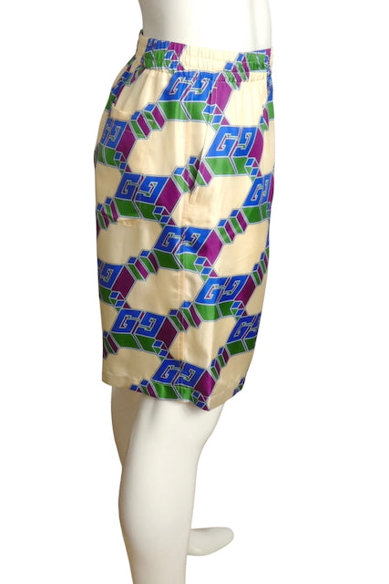 GUCCI- NWT 2024 3D Logo Silk Shorts, Size Medium
