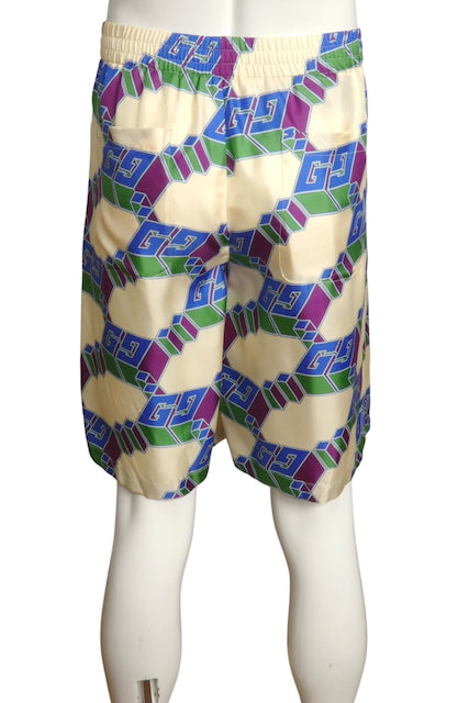 GUCCI- NWT 2024 3D Logo Silk Shorts, Size Medium