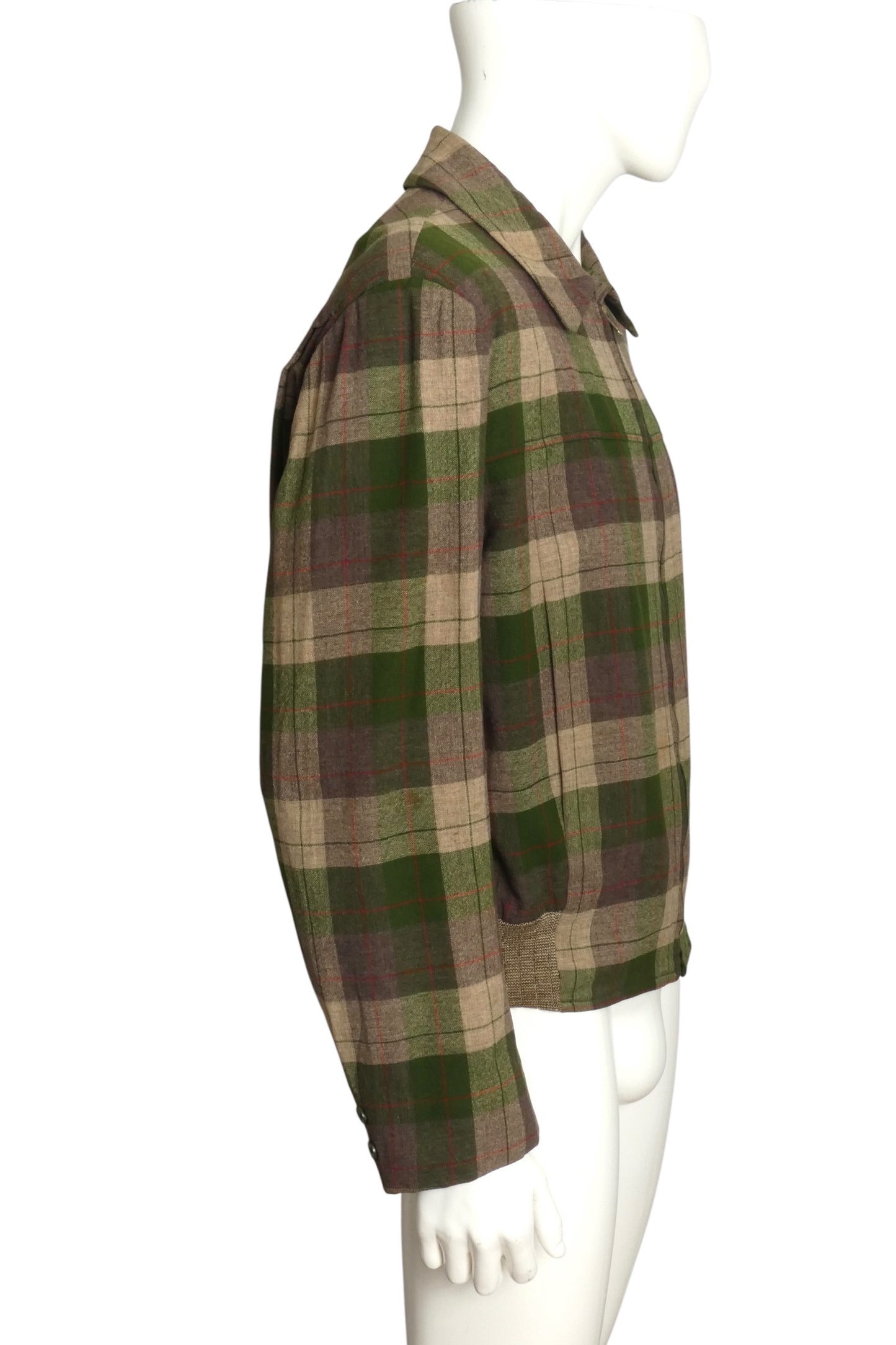 PENDLETON- 1950s Green Wool Plaid Jacket, Size Large