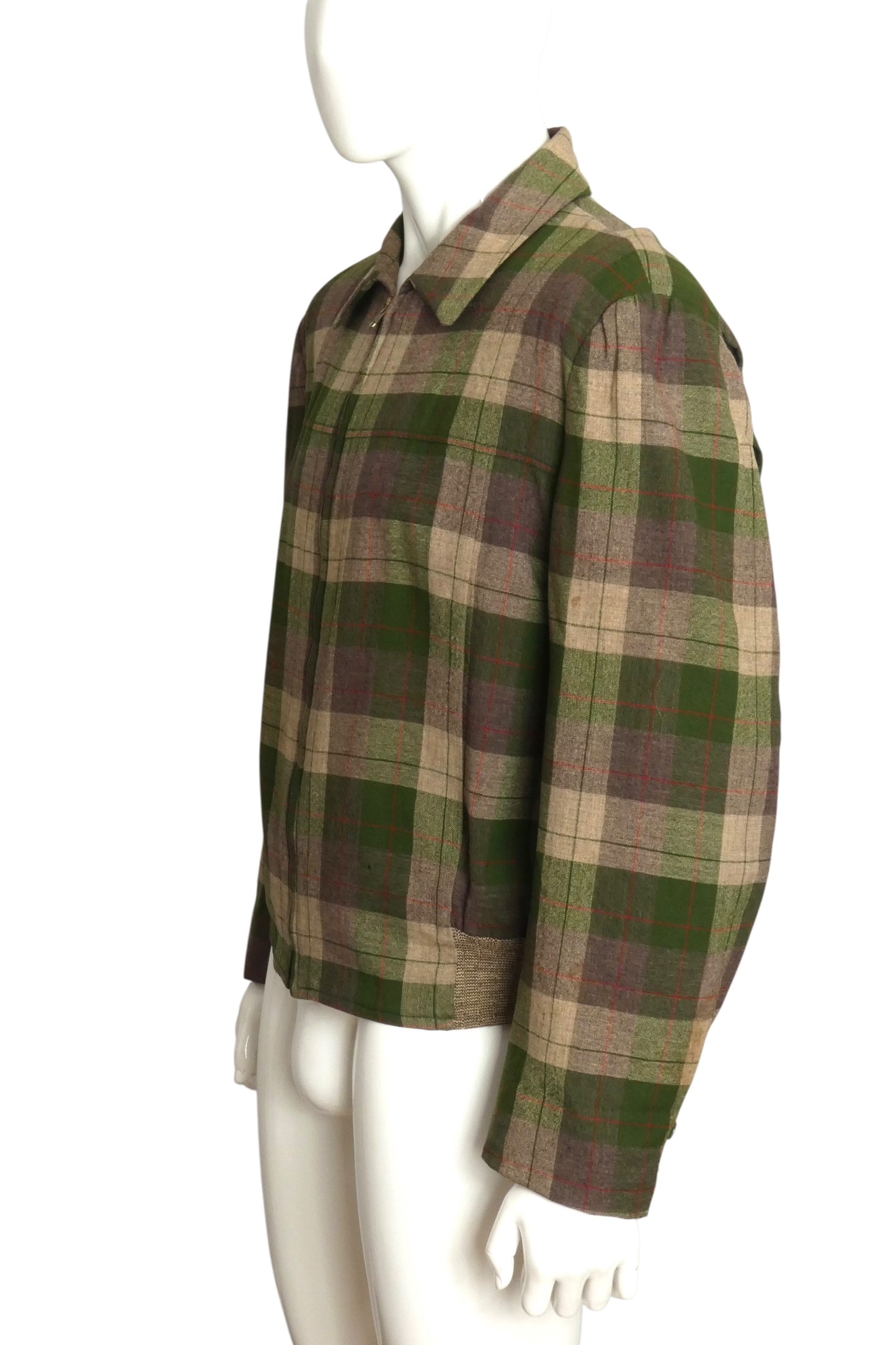 PENDLETON- 1950s Green Wool Plaid Jacket, Size Large