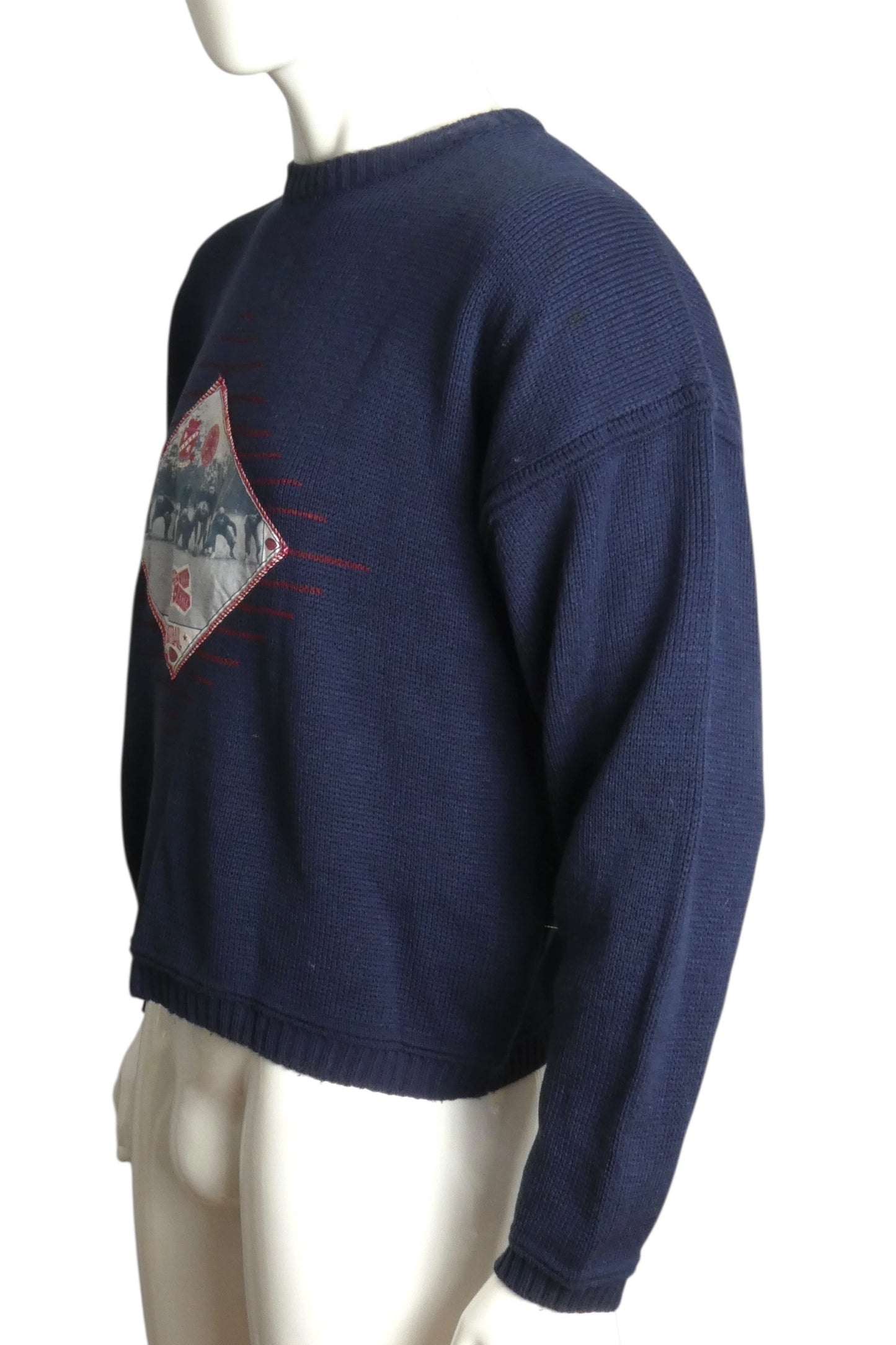1990s Navy Knit Applique Sweater, Size Medium