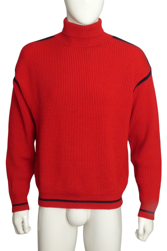 PIERRE CARDIN - 1980s Red Turtleneck Sweater, Size Large