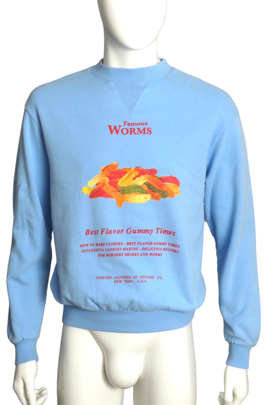 FLAN- "Famous Worms" Graphic Print Sweatshirt, Size Small