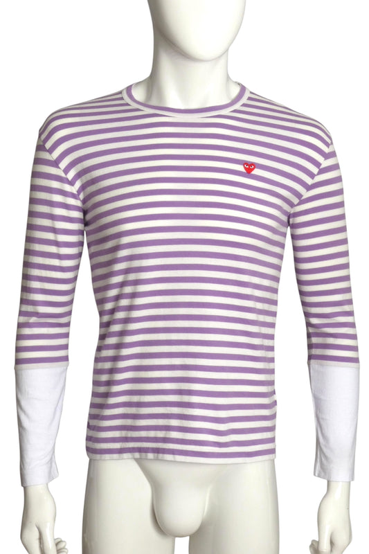 PLAY COMME DES GARCONS- 2021 Purple Stripe L/S T-Shirt, Size Medium