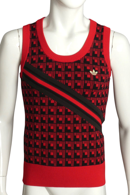 ADIDAS X WALES BONNER- Red & Black Print Sweater Vest, Size XS