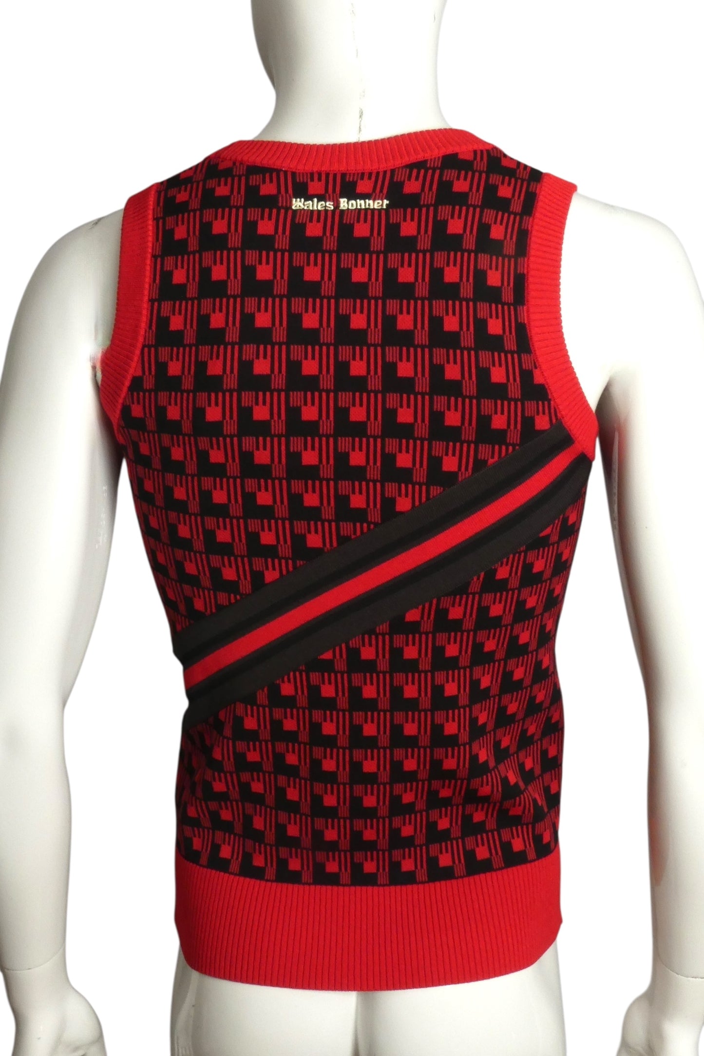 ADIDAS X WALES BONNER- Red & Black Print Sweater Vest, Size XS