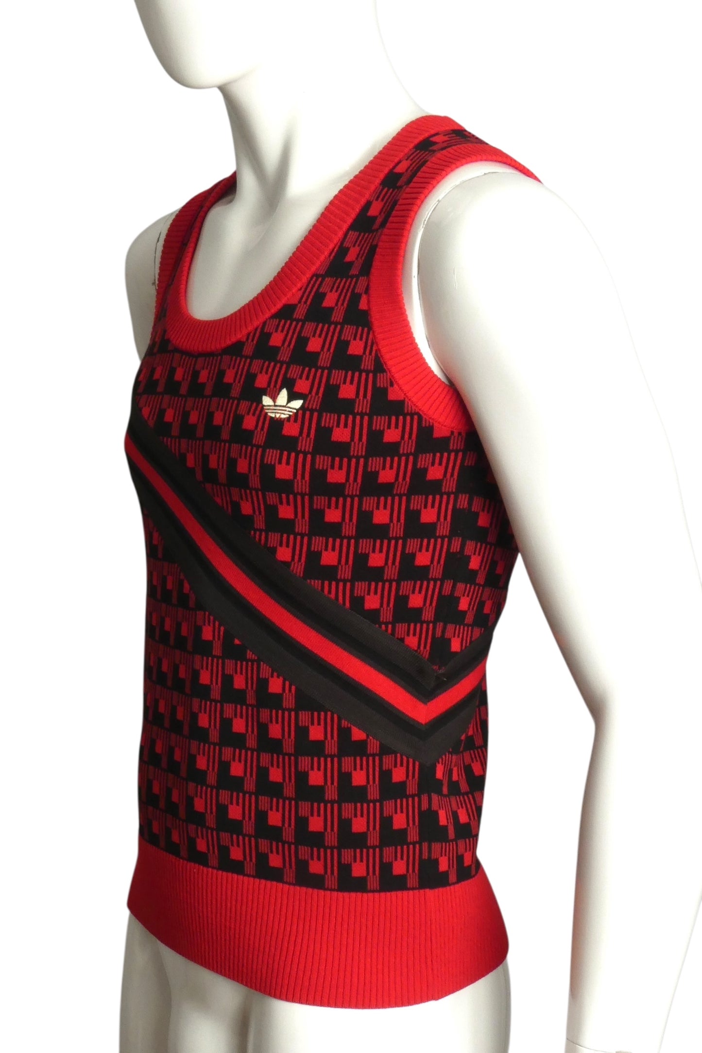 ADIDAS X WALES BONNER- Red & Black Print Sweater Vest, Size XS