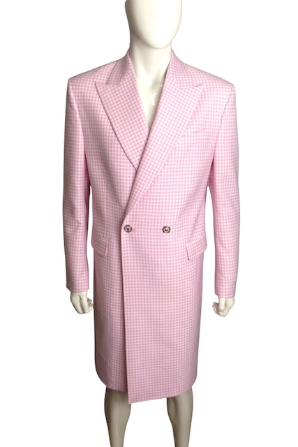 VERSACE NWT 2024 Wool Gingham Overcoat, Size Large