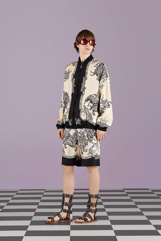 GUCCI- NWT 2023 Printed Silk Lounge Shorts, Medium